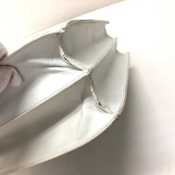 CELINE Chain Lock Leather Tote Bag Hand Bag White - Picture 9 of 12